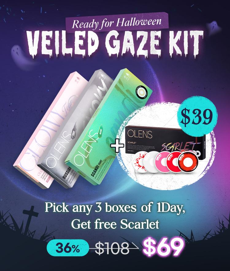 Product: Veiled Gaze Halloween Contact Lenses Kit, 1Day, 10lenses/box, available at $69.00 USD (36% off)