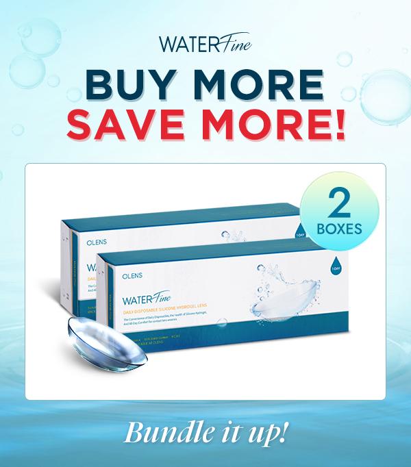 Product: Waterfine Bundle (2Boxes), 1Day, 40lenses/box, rated 4.3 stars, based on 6 reviews, available at $74.80 USD (15% off)