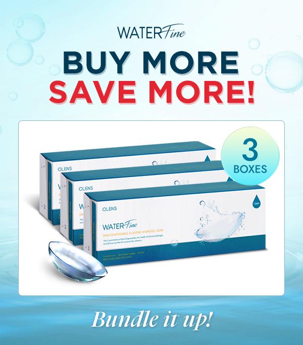 Product: Waterfine Bundle (3Boxes), 1Day, 40lenses/box, rated 4.3 stars, based on 6 reviews, available at $105.60 USD (20% off)